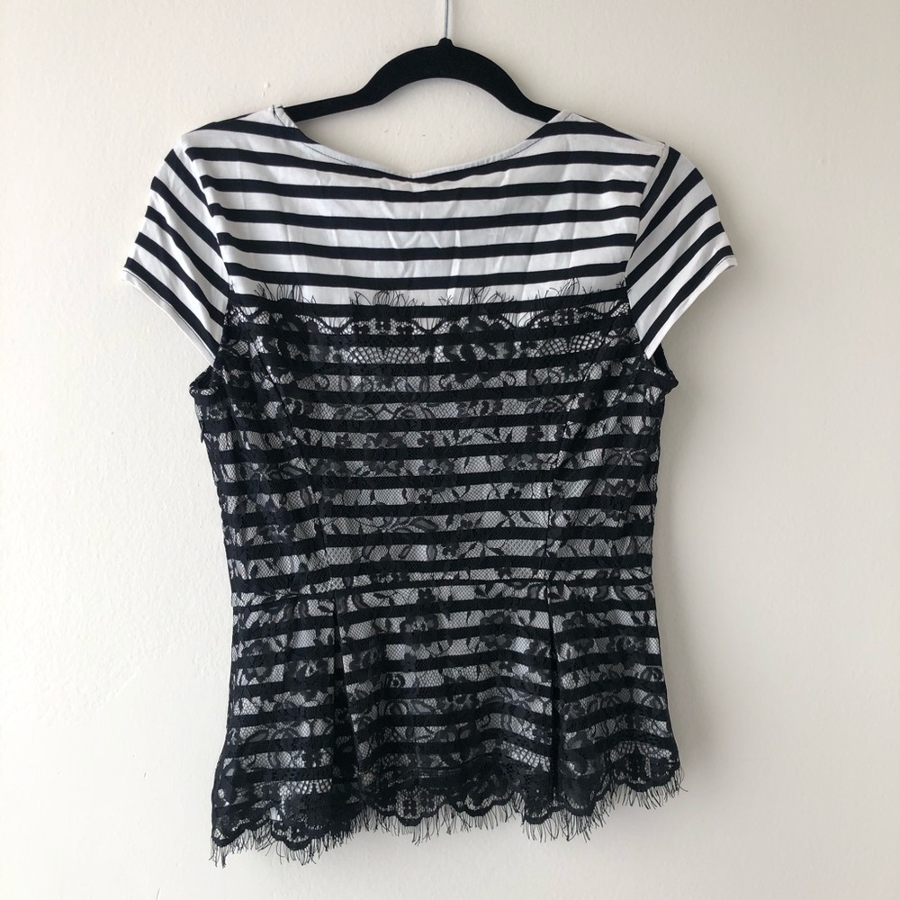 🛍 4/$25! Elle Striped Peplum Lace Blouse - Picture 3 of 3